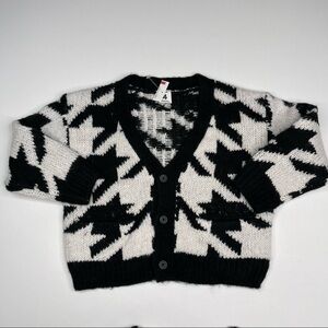 Stem Sweater Cardigan Button Wool Blend Houndstooth Comfy Winter Black White New